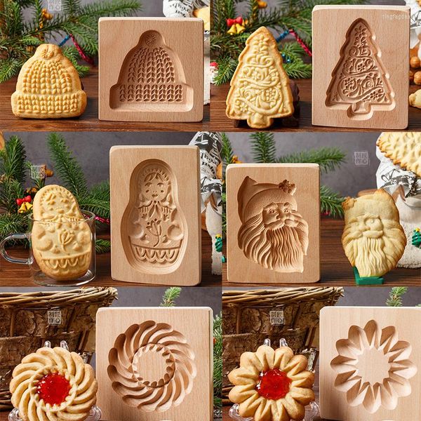 Moules de cuisson moule à biscuits en bois 3D emporte-pièces de noël coupe-biscuit moldes presse boulangerie Gadget outil fleur coupée