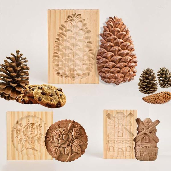 Moldes para hornear Galletas de madera Cortador de moldes Pan de jengibre Mini Prensa de Navidad Pastel 3D En relieve Sandwich Panadería Gadgets