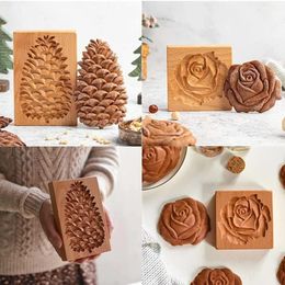 Bakvormen houten koekje mal snijder houten pingerbrood koekjes mallen druk op 3D cake embossing bakvorm roos bloemsnijder bakkerij gadgets 230421