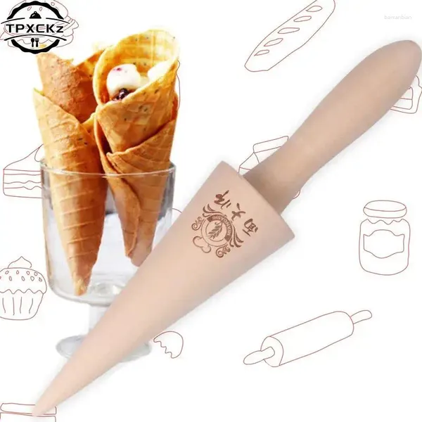 Moldes para hornear Rollo de huevo de madera Helado Cono Molde Espiral Croissants Cuerno Tortilla Waffle Rodillo Pastelería Herramienta de cocina