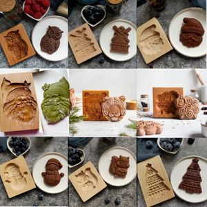 Bakvormen houten peperkoekkoekkoekvorm snijder druk op 3D cake embossing dieren bakkerij gadgets