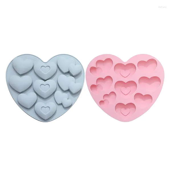 Moldes para hornear XD-2 PCS Corazón de chocolate Moldes de silicona 9 hoyos Molde sin palo para hacer un postre de caramelo gelatina