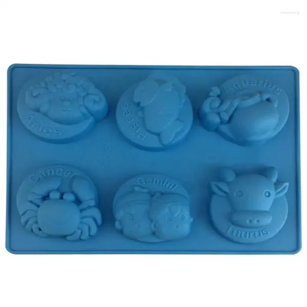 Moldes para hornear Zodiaco Jabón Molde 6-Cavidades Constelación hecha a mano Pastel de silicona Postre Pan Hogar Cocina Herramientas de bricolaje