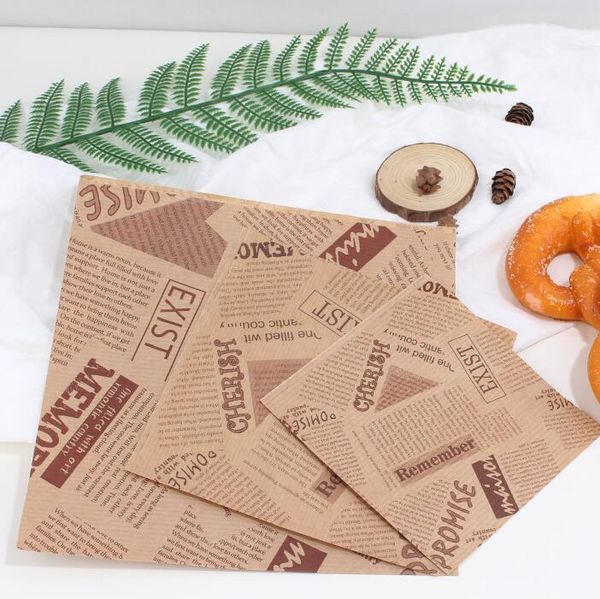 Paquete para hornear Paquete de alimentos Bolsa de papel a prueba de grasa Sandwich Donut Envoltura de pan Hamburguesa Bolsa de papel Accesorio de cocina Envoltura para llevar Periódico Triángulo Bolsa de embalaje