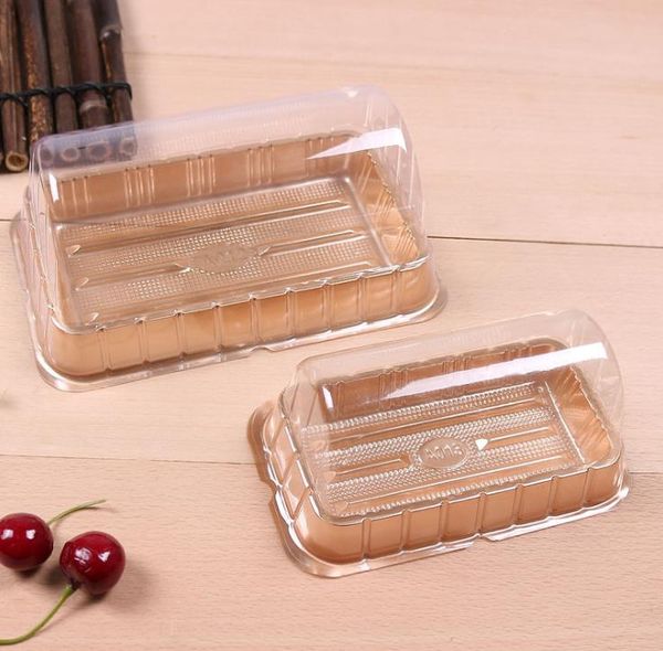 Caja de embalaje para hornear Pan en rollo suizo Cajas para pasteles desechables Mousse de queso Caja de pastelería de plástico transparente Paquetes de ampolla largos SN5709