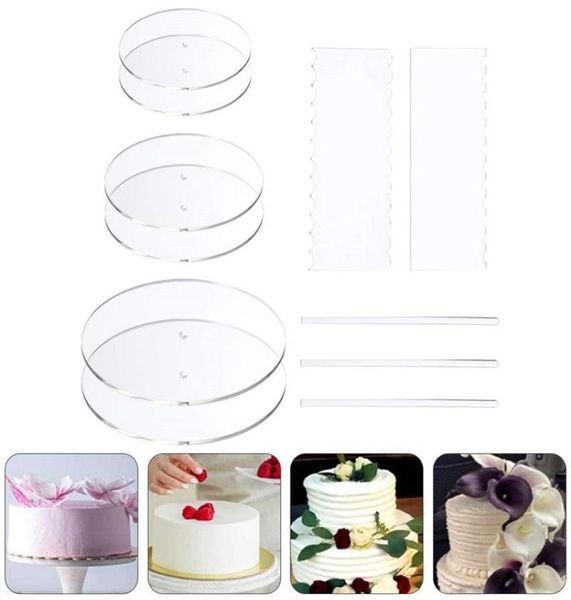 Outils de pâtisserie à cuisson 1 ensemble 11pcs Disques de gâteaux ronds Sruccères acryliques DIY Craft Bake Goods Tool décorant transparent5273148