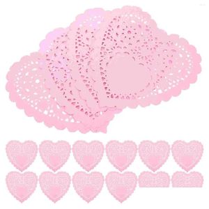 Herramientas de pastelería para hornear 100 PCS Manteles Placemat Coasters Bebidas Día de San Valentín Decoración Papel Placemats Desechables Doilies Heart Sm Otbvt