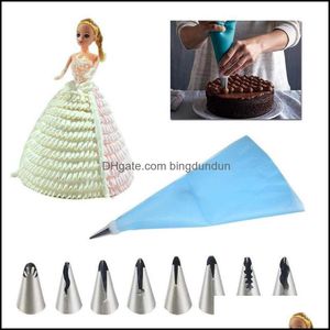 Cuisson Pâtisserie Outils 10pcs / Set Gâteau de mariage Décoration Réutilisable Glaçage Pi Buses Fleur Crème Conseils Jupe Sile Sacs Drop Livraison Ho Dhxbz