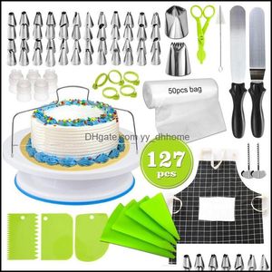 Cuisson Outils De Pâtisserie 127 Pcs Gâteau Décoration Kit Tourne-Disque Buses Crème Sacs De Confiserie Glaçage Pi Conseils Gâteaux Drop Deliver Yydhhome Dhs1F