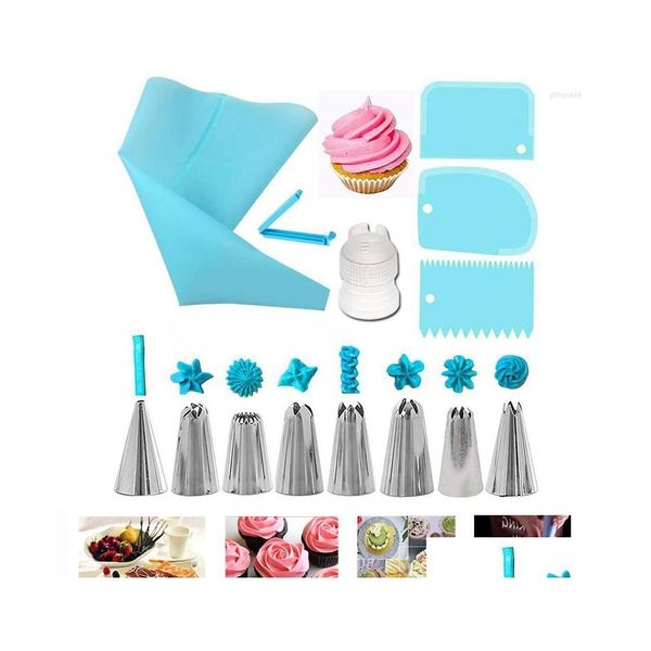 Cuisson Outils De Pâtisserie 14/20 Pcs Sacs En Acier Inoxydable Fleur Crème Conseils Buses Sac Cupcake Gâteau Décoration Pointe Ensembles Ustensiles De Cuisson Drop Del Dhlaf