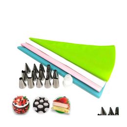 Cuisson Pâtisserie Outils 16 Pcsset Sile Sac Conseils Cuisine Diy Glaçage Pi Crème Sacs Réutilisables Add14 Buse Ensemble Gâteau Décoration Drop Deliver Dh3Y4