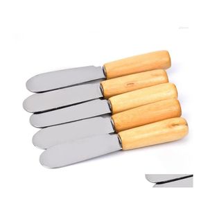 Bakgebakgereedschap 1 stks Mini Sier Cream Knifes Buttermes voor kaas Dessert Mtipurpose Houtgreep roestvrij staal 10,2 10,2 cm DHSLV