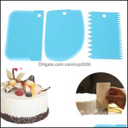 Bakgebakgereedschap 2021 3 stks/Set Plastic Dough Fondant Cake Decoratie Tool Gladde rand Rand Spatas Cutters Drop del Carshop2006 DH1JD