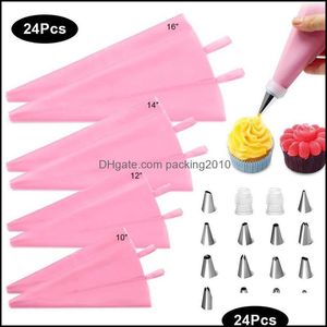 Bakgebakgereedschap 24 pc's/set tassen Koreaanse mondstuk set tas tips koekje cake decoreren keuken diy ijs pi reus reusab verpakking2010 dh7xf