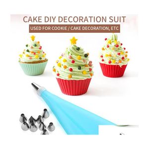 Bakgebakgereedschap 26/50 stks sile keukenaccessoires ijsvorming pi cr￨me tas met roestvrijstalen mondstuk diy cake decoreren tips drop dh9i8