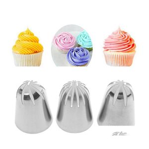 Cuisson Pâtisserie Outils 3 PCS Super Grand Russe Glaçage Pi Conseils Set Crème Buse En Acier Inoxydable Cupcake DIY Dessert Drop Livraison Hom Dhbpo