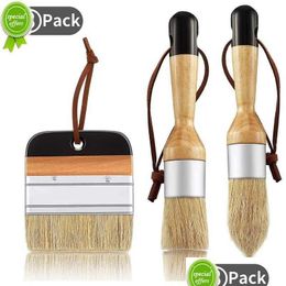 Bakken Gebak Tools 3Pack Krijt En Wax Verf Borstels Haren Stencil Voor Houten Meubels Thuis Muur Decor Drop levering Tuin Kitc Dhjbw