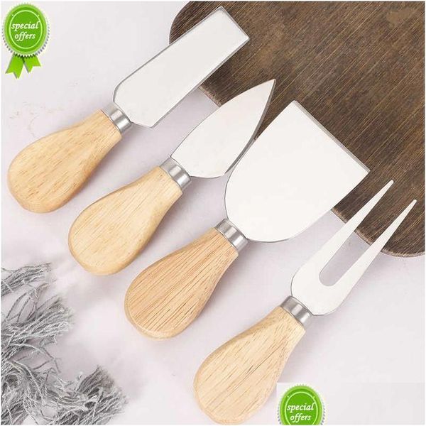 Cuisson Outils De Pâtisserie 4 Pièces Couteaux À Fromage Ensemble Avec Manche En Bois Couteau En Acier Inoxydable Pour Trancheuse À Tartiner Et Coupeur De Beurre Drop Delivery Dhent