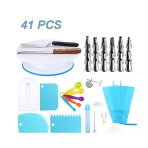 Outils de pâtisserie à cuisson 41pcs décoration de gâteau Ensemble de plate-forme de gâteau Bulles rotatives Sac Affichage Affichage Conseils de glaçage Spata Kitchen Dessert Drop D Dhzdv