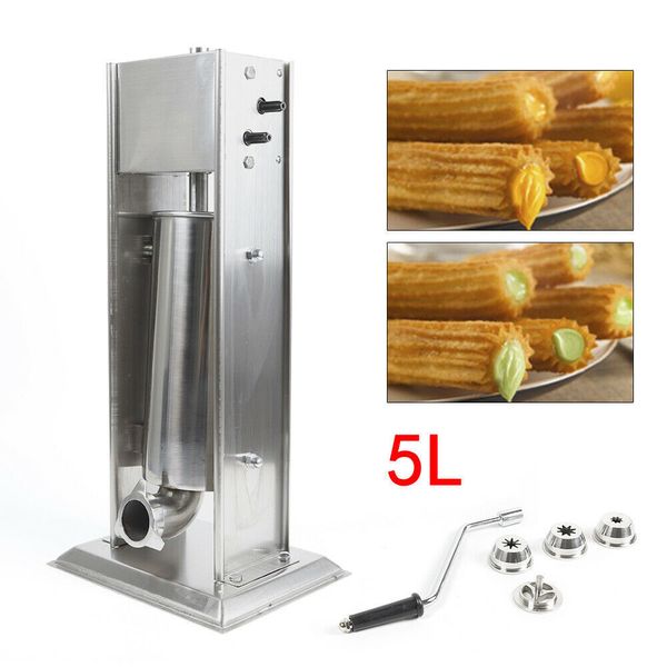 Herramientas de repostería para hornear, máquina Manual de 5L para hacer rosquillas en español, máquina Churrera Vertical de acero inoxidable, 4 boquillas, hogar comercial 230627