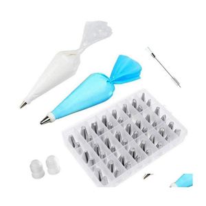 Outils de pâtisserie de cuisson 62/51pcs Sac en plastique Buse en acier inoxydable Cuisine DIY Crème glacée Sacs réutilisables Set Décoration de gâteau Drop Del Dhqlf