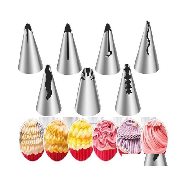 Cuisson Pâtisserie Outils 7pcs Poupée Jupe Gâteau Crème Buses En Acier Inoxydable Glaçage Pi DIY Conseils Fleur Bouche Cupcake Décoration Goutte Deli Dh2Hv