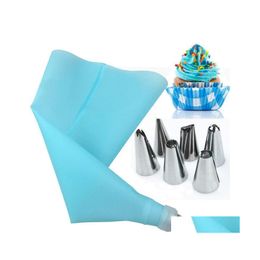 Outils de pâtisserie de cuisson 8 pièces / ensemble de sacs de sile conseils de cuisine bricolage glaçage Pi crème sacs réutilisables Add6 ensemble de buses décoration de gâteau livraison directe Dhgx2