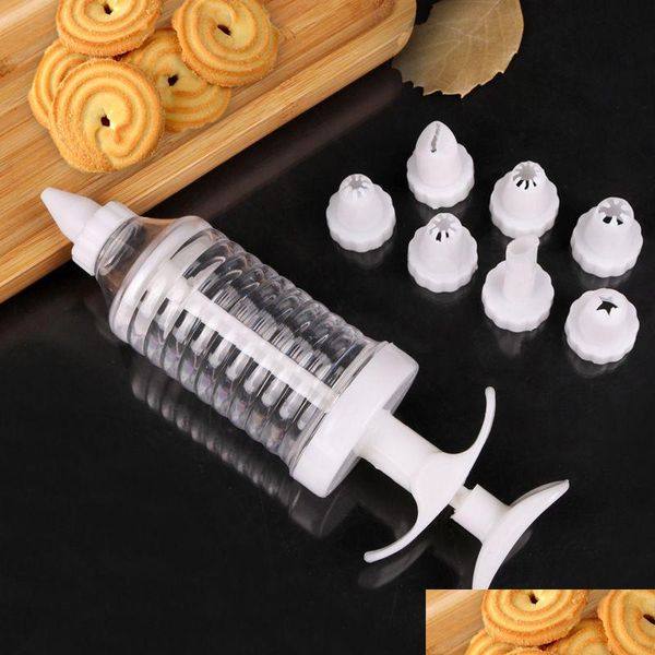 Bakken Gebak Gereedschap 8 Stuks Plastic Decorating Kits Transparante Bloem Pistool Crème Koekjes Squeezer Tips Nozzles Cupcake Tool Drop Dh2B1