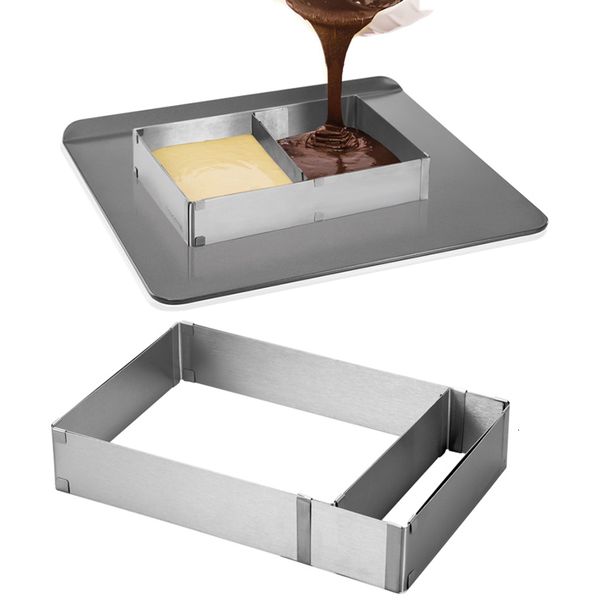 Cuisson Pâtisserie Outils Réglable Mousse Gâteau Anneau En Acier Inoxydable Gâteau Cutter Rectangle Mousse Gâteau Moule Cuisson Moule Gâteau Forme En Métal Cuisine Outil 230506