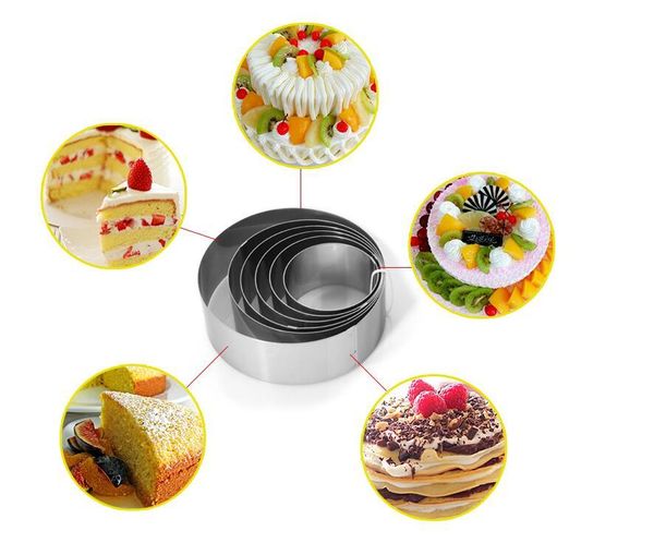 Cuisson Pâtisserie Outils Arrivée 6 pcs Rétractable En Acier Inoxydable Cercle Mousse Anneau Outil Ensemble Gâteau Moule Moule Taille Réglable Ustensiles De Cuisson 2145