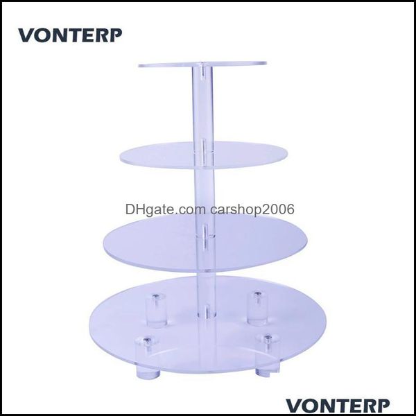 Herramientas de pastelería para hornear Utensilios para hornear Cocina Comedor Bar Hogar Jardín Transparente Redondo 4 Nivel Acrílico Cupcake Display Stand / Clear Cake Dh2Og