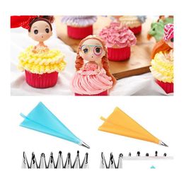 Bakgebakgereedschap cake 10 pc's/set keuken accessoires crème tas toevoegen 8 roestvrijstalen mondstuk set sile diy decoreren druppel dhkbr