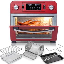 Herramientas de pastelería para hornear Deco Chef Horno tostador de 1700 vatios con encimera de acero inoxidable rojo de 24 cuartos de galón con freidora de aire incorporada y conjunto de asador incluido 231118