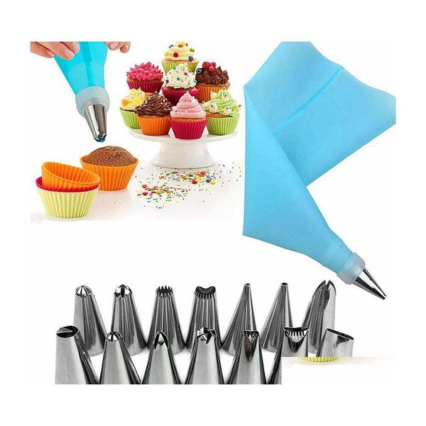 Cuisson Outils De Pâtisserie Ensembles De Pointes De Décoration 16 Pcs / Set Gâteaux Buses De Glaçage Sacs Convertisseur Coupleur Cupcake Drop Delivery Home Dhewz