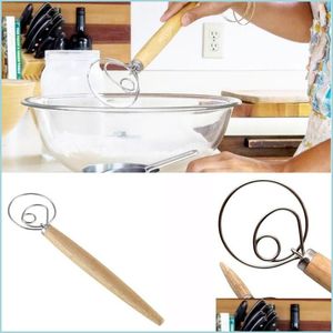 Cuisson Outils De Pâtisserie Batteur À Oeufs Farine Bobine Fouet Manche En Bois De Chêne Mélangeur Bricolage Pâte À Pain Ustensiles De Cuisson En Acier Inoxydable Batteurs Cuisine A Dh8Sb