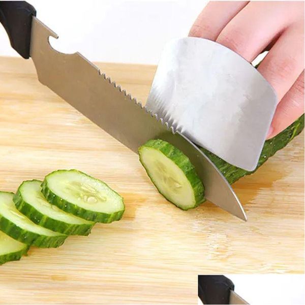 Herramientas de pastelería para hornear Nueva herramienta de cocina de acero inoxidable Mano Protector de dedos Cuchillo Corte Rebanada Protector Er Corte de verduras Gota Deli Dhav2