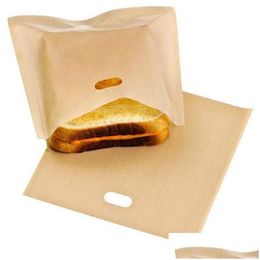 Outils de pâtisserie de cuisson Sac de grille-pain réutilisable antiadhésif résistant à la chaleur Sandwich Frites Sacs chauffants Accessoires de cuisine W0089 Drop Delive Dhpud