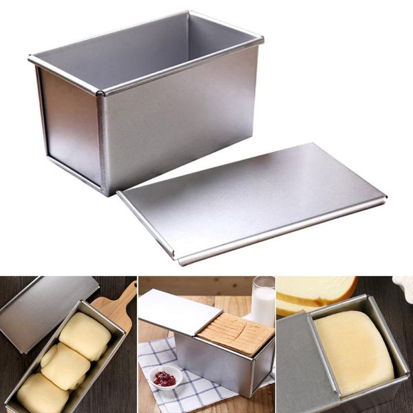 Herramientas de repostería para hornear, placa de aluminio Rectangular antiadherente, molde para pan, pastel, lata con tapa, moldes para tostadas, DIY, dolor de Moule pequeño