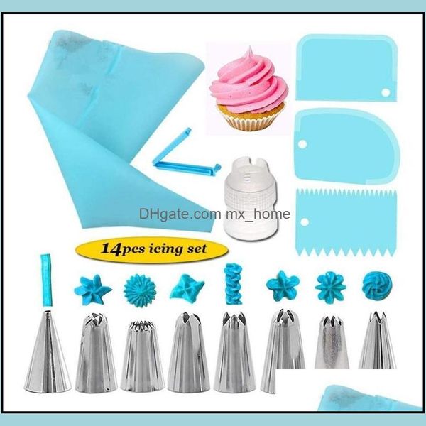 Herramientas de repostería para hornear Unids / set Reutilizable Icing Pi Boquillas Set Bolsa Raspador Flor Crema Consejos Convertidor Taza Decoración de pasteles Gota D Mxhome Dh9Mw