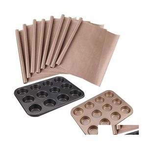 Bakgebakgereedschap stuk herbruikbaar papier 40x60cm met 2 pc's muffin pan 12cup non -stick cupcake drop levering home tuin keuken di dh6g9