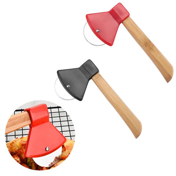 Cuisson Pâtisserie Outils En Acier Inoxydable Axe Pizza Cutter Roue avec Poignée En Bambou Maison Cuisine Gaufre Outil De Coupe Rouge Noir XBJK2106