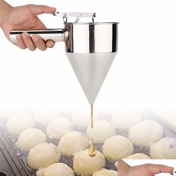 Herramientas de pastelería para hornear Masa de acero inoxidable Dispensador de bolas para panqueques Pastel Cupcake Masa Embudo Hogar Takoyaki Hine Bolas de pulpo Mak Dhry3