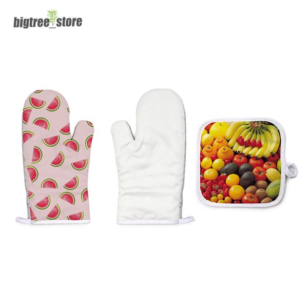 Ensembles de pâtisserie Mitaines de four à sublimation Tapis de plaque Impression par transfert de chaleur Blancs Mitaines épaisses Résistance à la chaleur Gants de protection isolants Tampons de bricolage Supports de port