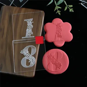 Bakgereedschappen 0-9 Nummer Fondant Cookie Embossing Mold Acryl Digitale Biscuit Cutter Happy Birthday Cake Decorating Press Stamp Mold