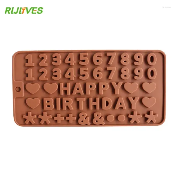 Herramientas para hornear, 1 unidad, letras de feliz cumpleaños y moldes de Chocolate con forma de número 0-9, decoración de postres y pudín de pastel con palabras