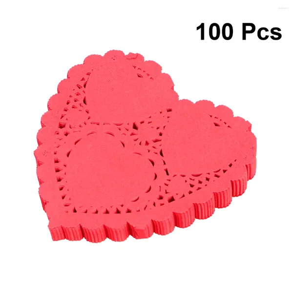 Outils de cuisson 100 feuilles rouges 4 pouces de coeur en forme de coeur Doilies Douleur à gâteau jetable absorbant l'huile coussin en papier emballé