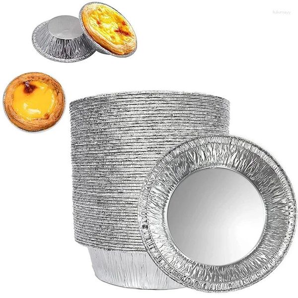 Herramientas para hornear, 100 Uds., papel de aluminio plateado, molde para tarta, Mini latas desechables para tarta, moldes redondos para huevos, tazas para pasteles JT154