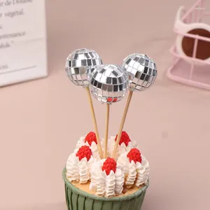 Bakgereedschap 10 stks 2/3 cm glanzende spiegelballen cake topper cupcake toppers met houten stokjes verjaardag bruiloft dansfeest decoratie
