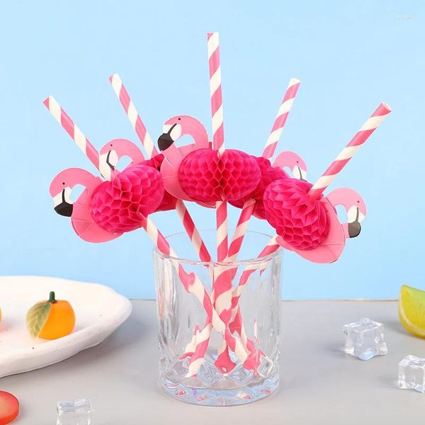 Outils de cuisson 10 pièces 3D Flamingo pailles à boire Jungle papier paille été piscine fête fournitures décor de mariage