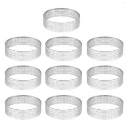 Outils de cuisson 10 pièces 4,5 cm rond en acier inoxydable perforé sans soudure anneau de tarte quiche poêle à tarte avec coquille de trou